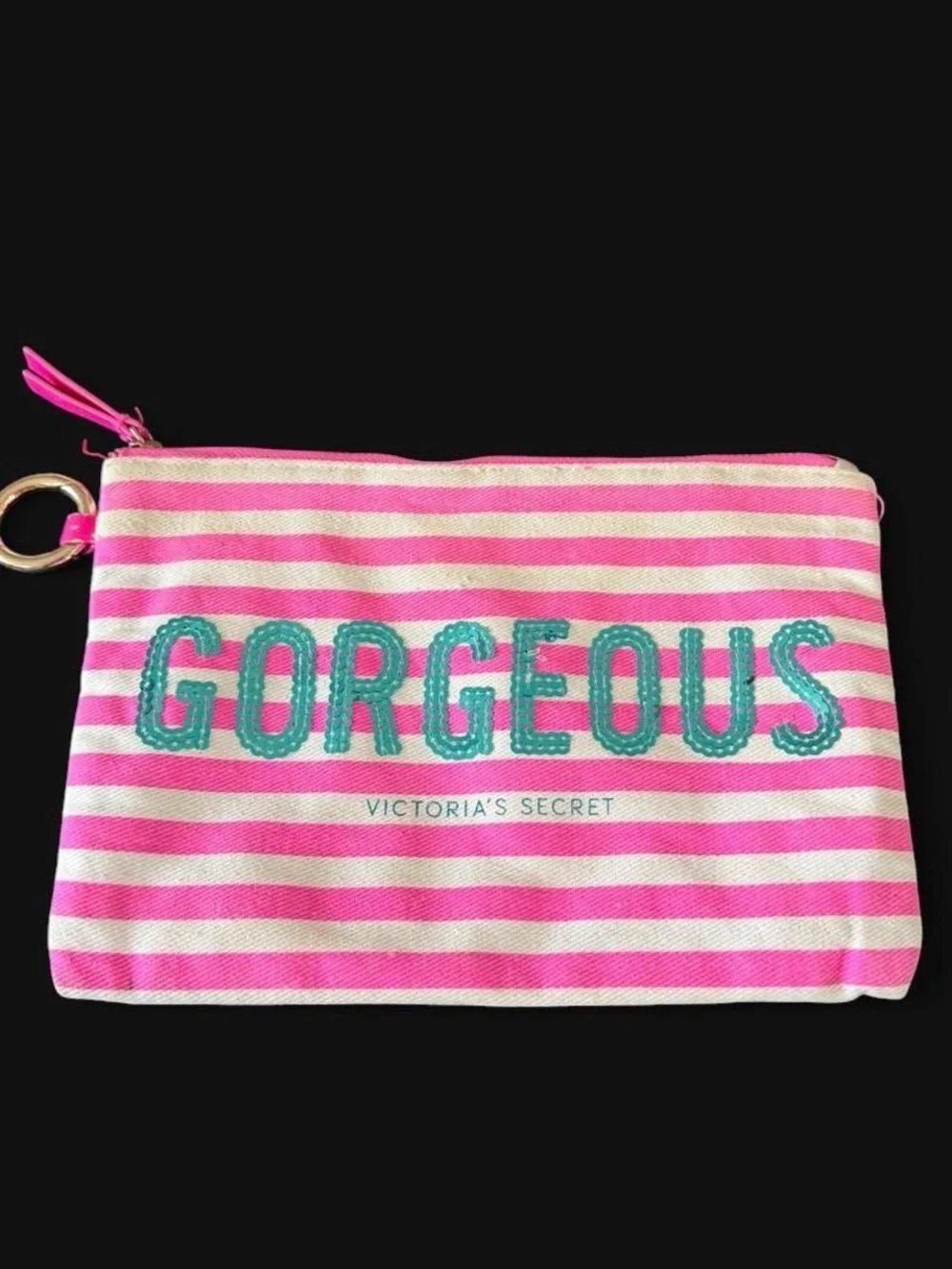 Victoria's Secret Pink Striped 'Gorgeous' Cosmetic Pouch